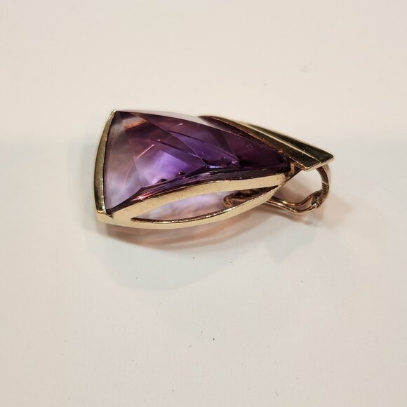 Large Vintage Modern 14K Solid Gold Laser Cut Amethyst Enhancer - Picture 8 of 11